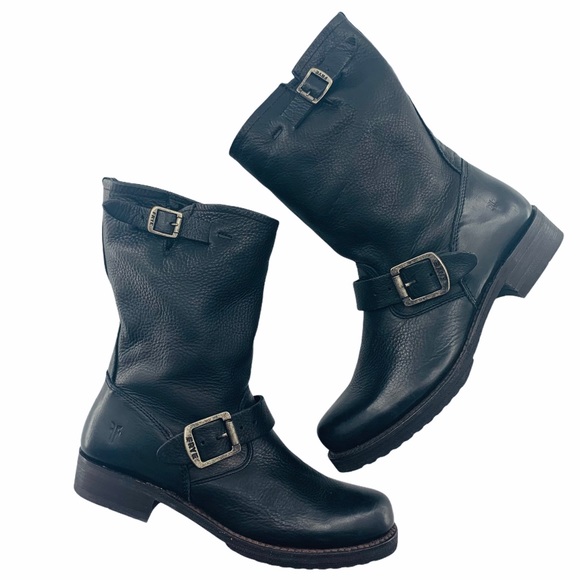 Frye Shoes - Frye Veronica Black Short Mid-Calf Moto Biker Boot